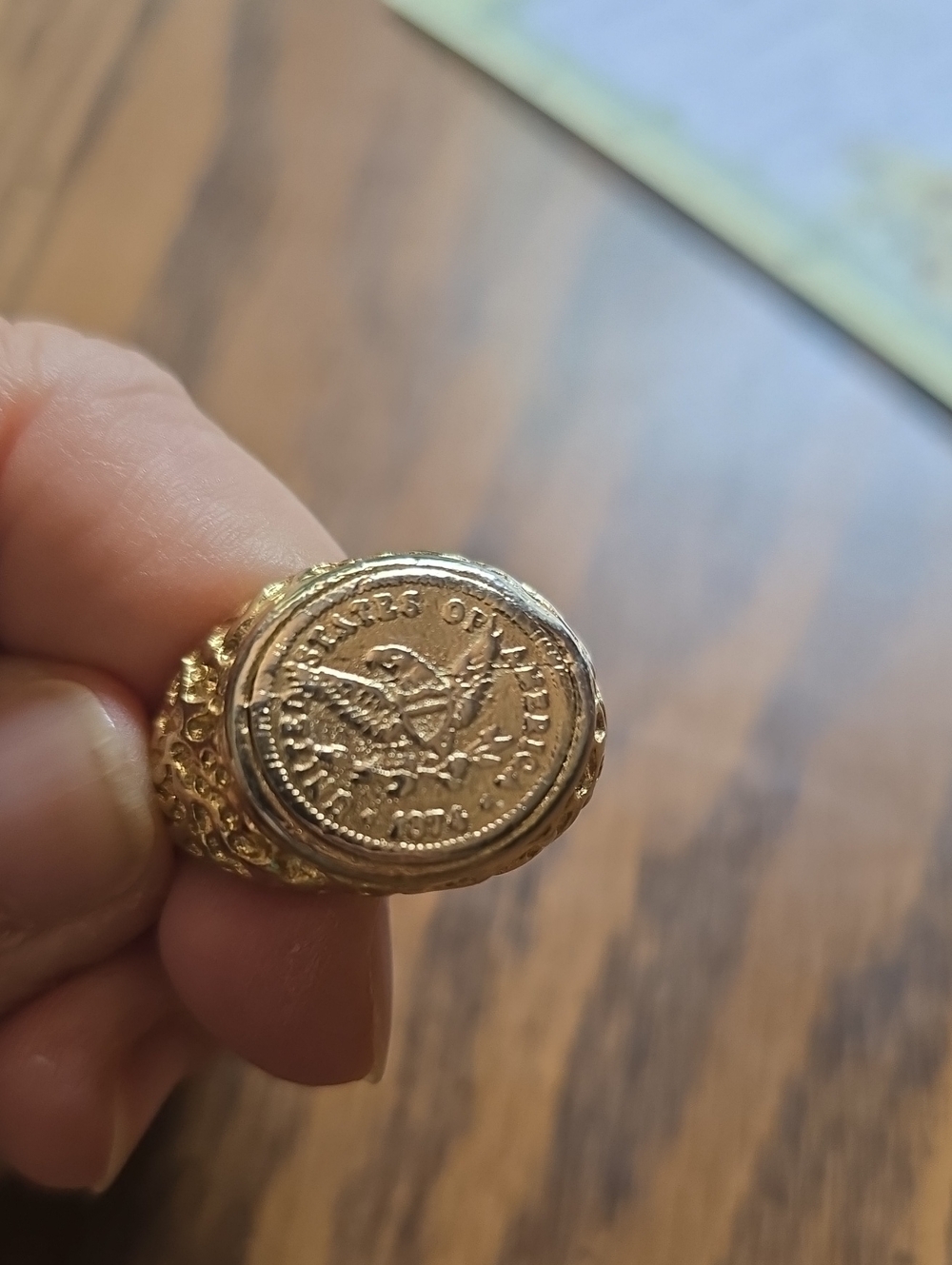 Vintage Faux Coin Nugget Ring with Eagle Motif